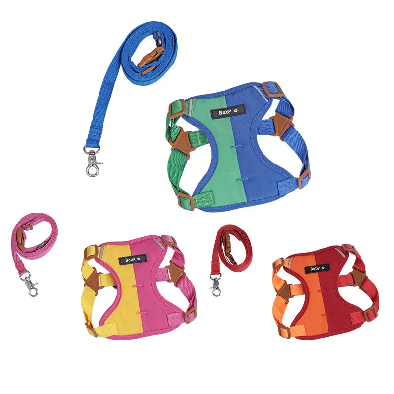 Dog Harness Leash Set Reflective Adjustable Pet Chest Strap Small Medium Dog Puppy Colorful Harness Cat Collars Dog Accessories