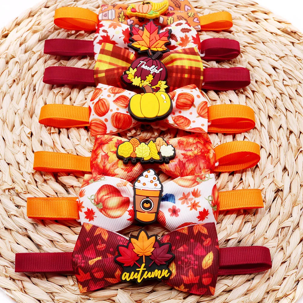 2024 New 50PCS Thanksgiving Pet Dog Bow Tie For Fall Small Dog Cat Bowties Collar Pet Grooming Dog Accessories For Thanksgiving