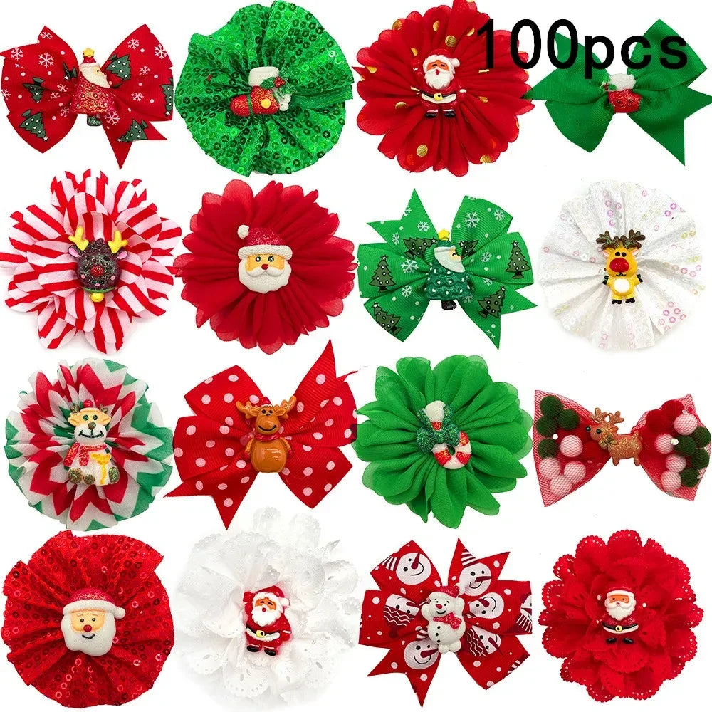50/100pcs Christmas Flower Collar Dog Accessories Slidable Pet Dog Bowties Collar Accessories Pet Supplies Small Dog Bowties