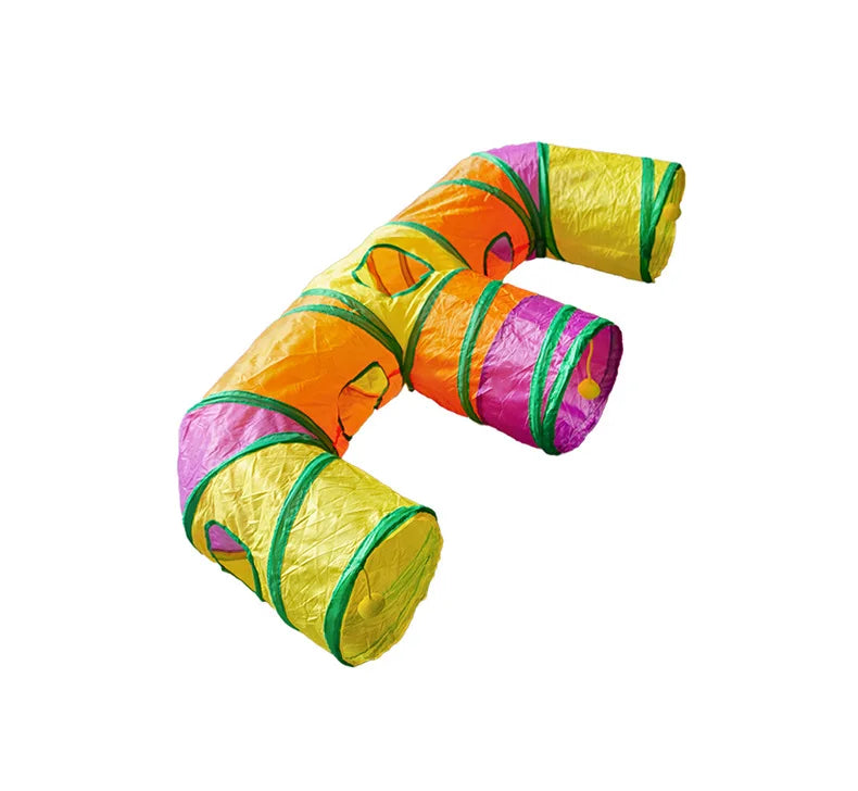 Pet Tunnel Multi Cat Interactive Rainbow Channel Large Multi Exit Foldable Cat Toy Drilling Cat Channel Durable Scratch and Bite