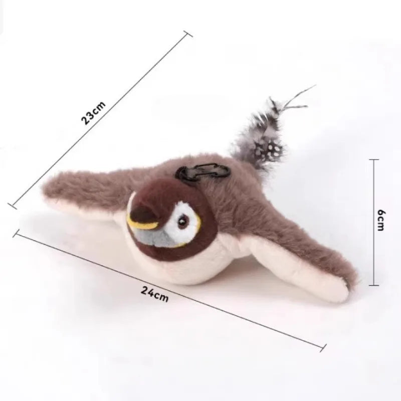 Chirping Bird Cat Toy Simulated Bird Interaction Toy Sparrow USB Rechargeable Flying Bird Cat Toys for Indoor Cats