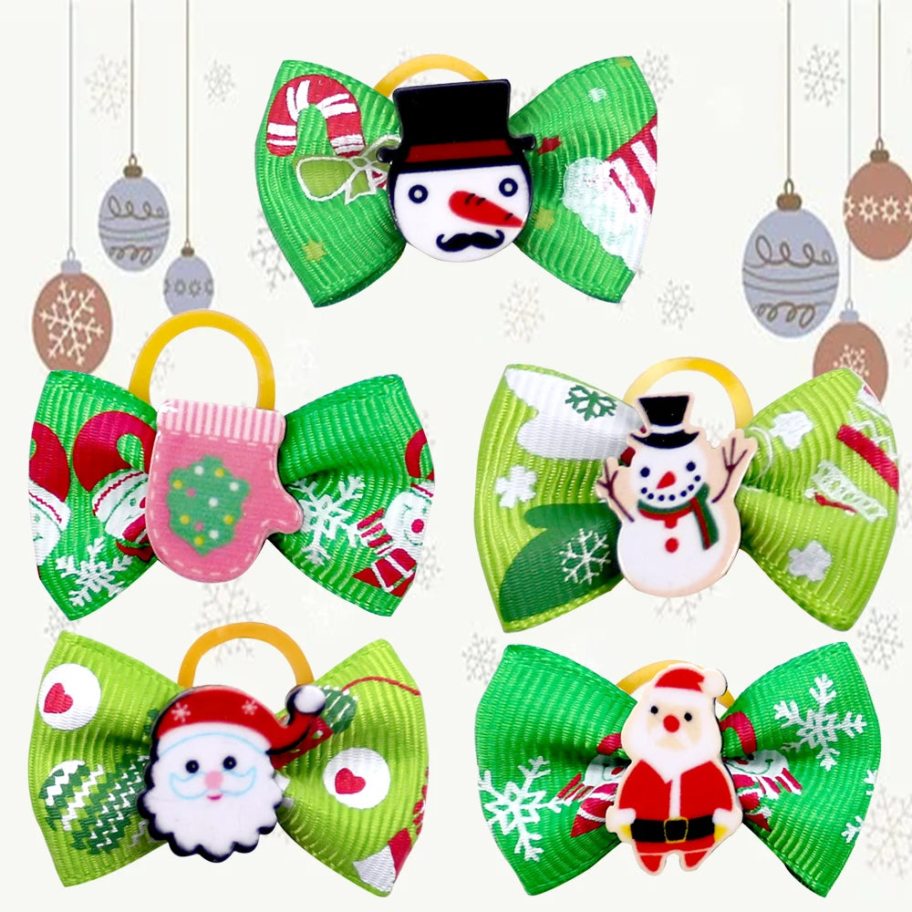 20Pcs Christmas Dog Bows Samll Dog Hair Bows Rubber Bands Cute Grooming Holiday Party Pet Supplies Pet Dog Accessories