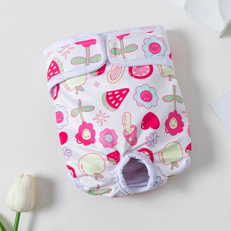 Washable Dog Diapers Female Cute Fruits Print Adjustable Puppy Shorts Dog Clothes Dog Physiological Pants Pet Dog Accessories