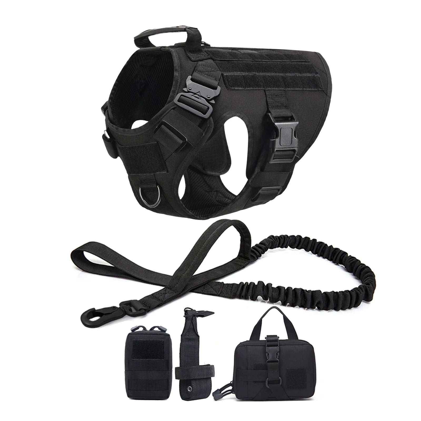 Tactical Large Dog Harness Leash Molle Pouches Pet Golden Retriever French Bulldog Training Vest Harnesses For Dog Accessories