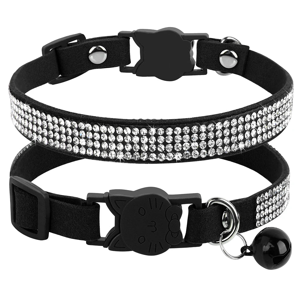 Bling Rhinestone Cat Collar Quick Release Small Dog Cats Collars Adjustable Puppy Kitten Bell Necklace Collars Cat Accessories