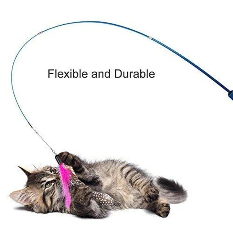 Pet Cat Toys Super Long Three Section Telescopic Rod Cat Teaser Stick Feather Replacement Head Cat Teaser Supplies New