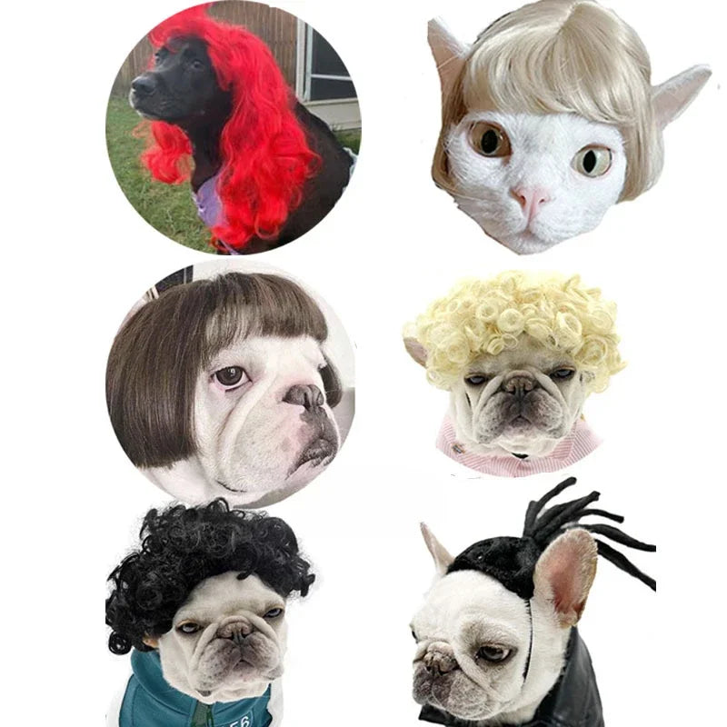 Funny Pet Cosplay Dog Wig Cat Grooming Supplies Fashion Headwear Halloween Curly Hair Straight Hair Cat Accessories Perros