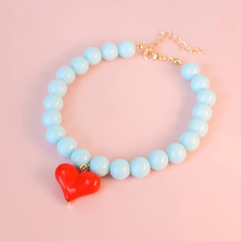 Party Dog Accessories Custom Pet Supplies Pinkycolor Plastic Cat Neck Collar Pearl Dog Necklace Small Dog Bib Size Animal Choker