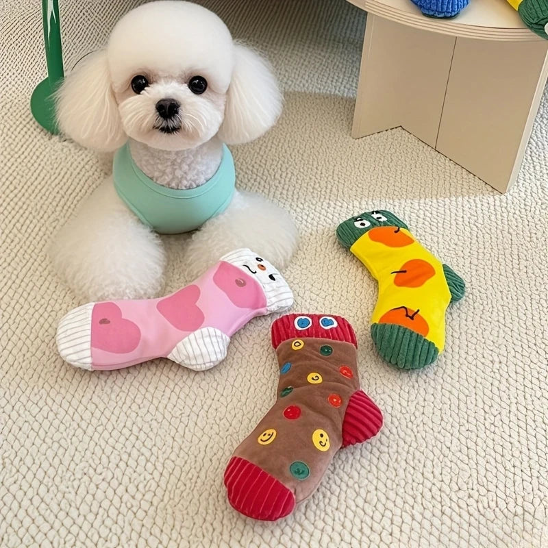 1pc, Plush Sock Dog Toys with Squeaker Dispenser - Chew Toys for All Breeds, Interactive Pet Chew Toys for Small & Medium Dogs.