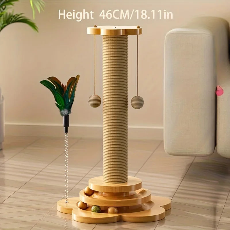 Solid Wood Cat Turntable Cat Scratching Post, Cat Teaser Stick, Cat Scratching Board for Cats, Durable Cat Toys