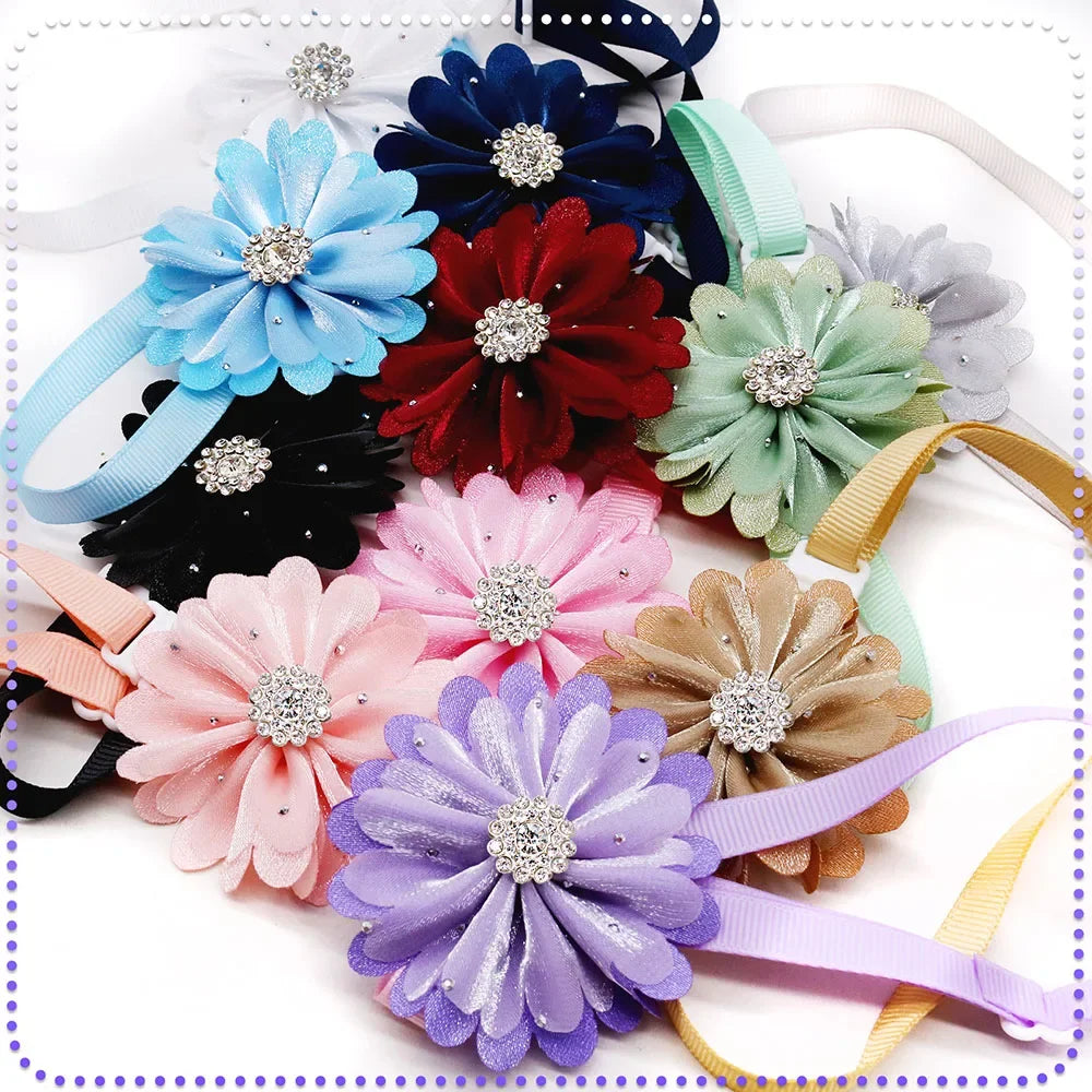 30PCS Fashion Diamond Flower Dog Bow Tie Collar For Dogs Bowties Neckties Pet Grooming Dog Accessories For Small Dogs