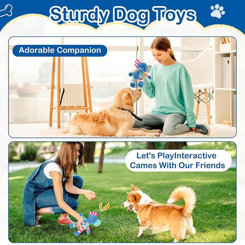 Resistant Interactive Dog Toys - Squeak & Rope Toy for Large Dogs & Aggressive Chewers, Puppy Teething Pet Elephant Plush Toy