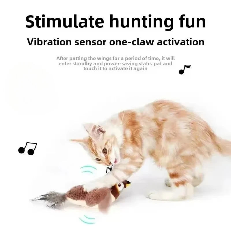 Chirping Bird Cat Toy Simulated Bird Interaction Toy Sparrow USB Rechargeable Flying Bird Cat Toys for Indoor Cats