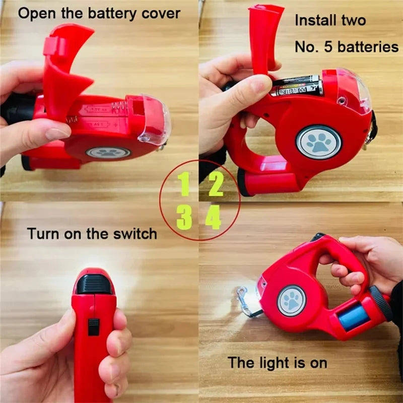 Pet Leash for Dogs Cats Night Travel Safety Pet Traction Rope 4.5M Dog Accessories Multifunctional Pet Leash With Garbage Bag