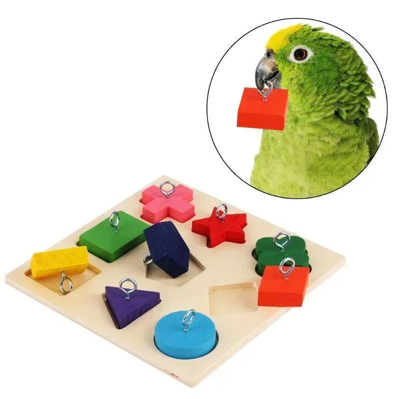 Bird Toys Parrot Educational Toys Parrot Interactive Training Toys Wooden Block Birds Puzzle Toy Bird Supplies