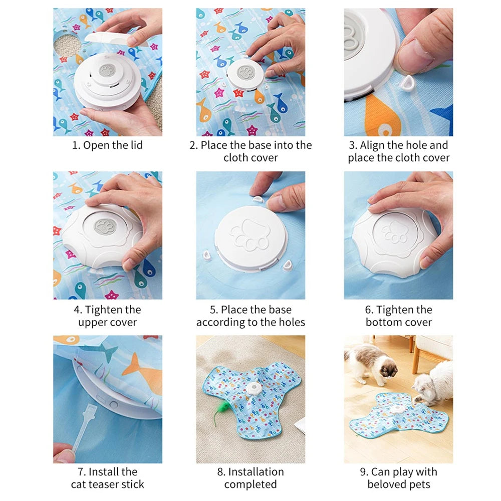 Smart Cat Toys Interactive Hide and Seek Cat Toy with Mouse Squeaky Motion Activated Moving Concealed Feathers Kitten Teaser Toy