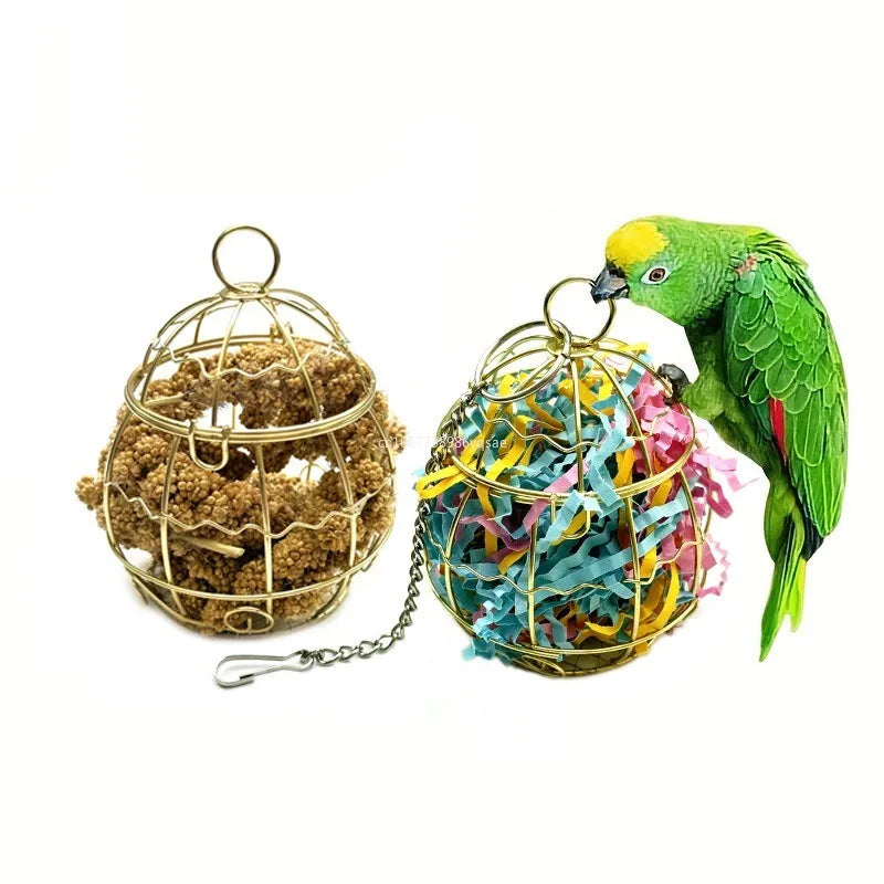 1Pcs Parrot Shredder Bird Toys Metal Cage Bird Feeder Paper Foraging Vegetable Millet Basket Container for Cockatiel Conure 앵무새