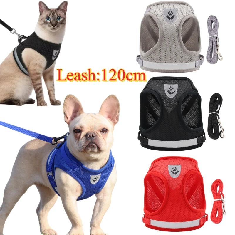 Pet Dog Vest Harness and Leash Set Adjustable Mesh Dog Harness Cat Supplies Leash Harnesses Puppy Bulldog Corgi Dog Accessories