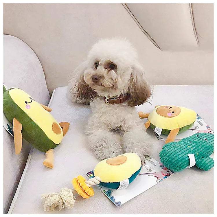 Pet Toys Sound Plush Toys Cute Plants Avocado Series Pet Molars Interactive Toys Cat and Dog Toys Bite Resistant