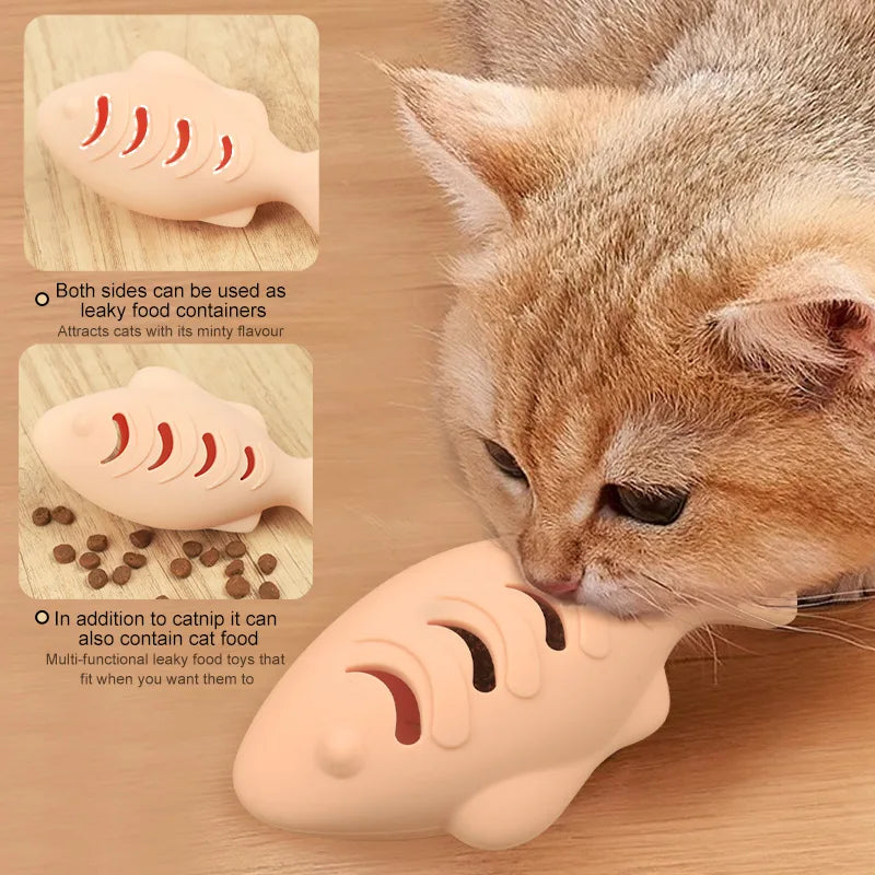 Cat Toy Interactive Silicone Fish Pet Toys For Kitten Teeth Cleaning Leak Food Cat Chew Toys Food Storage Toy Pet Supplies