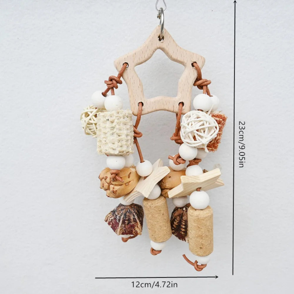 Bird Toys Chewing Toy Parrot Cage Bite Toy Corn Husks Color Wood Beads Entertainment Toys for Small and Medium Parrots Birds