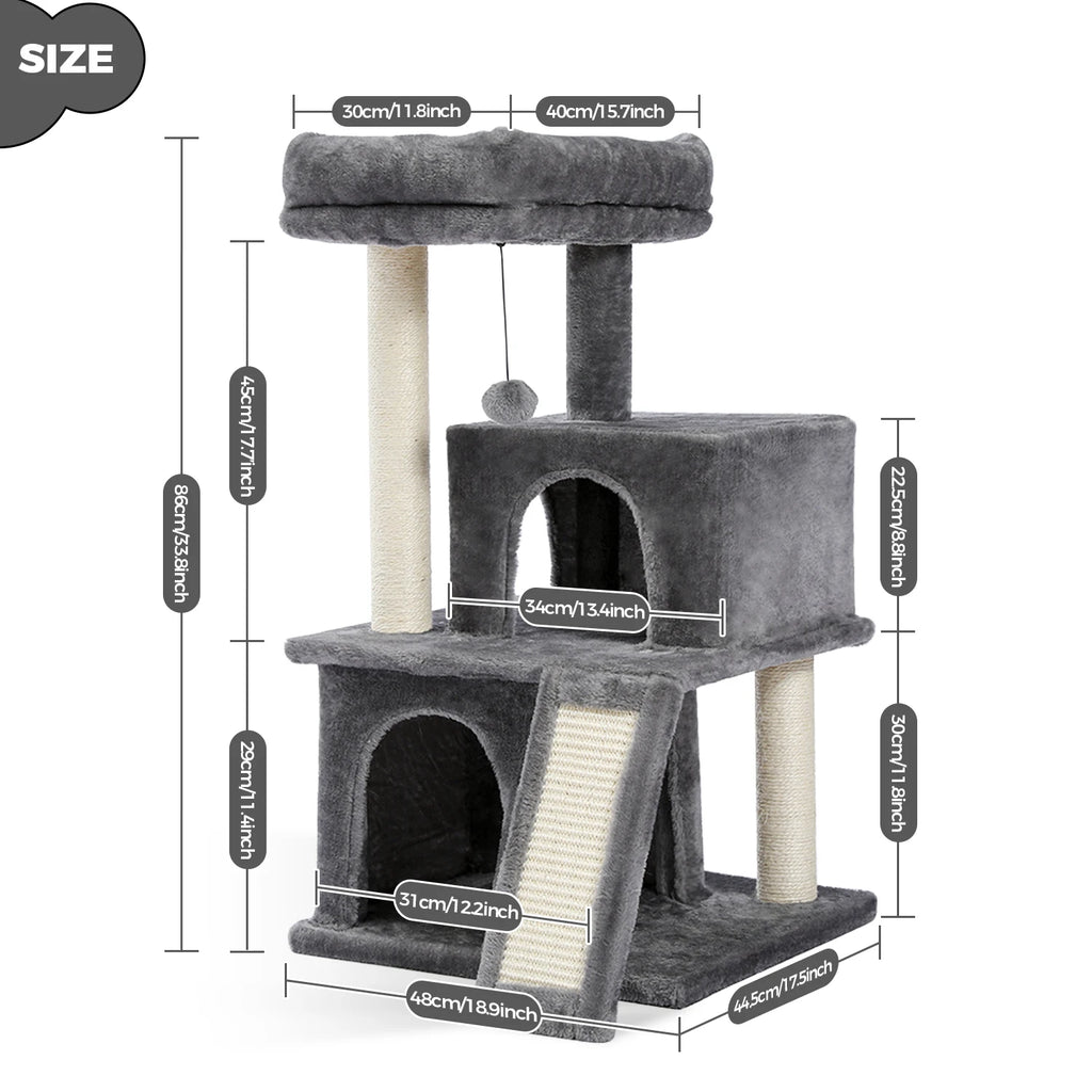 Cat Tree with Natural Sisal Scratching Post,Comfortable Condo,Spacious Top Perch,Cat Accessories,Toy,Cat Tower for Indoor Cats