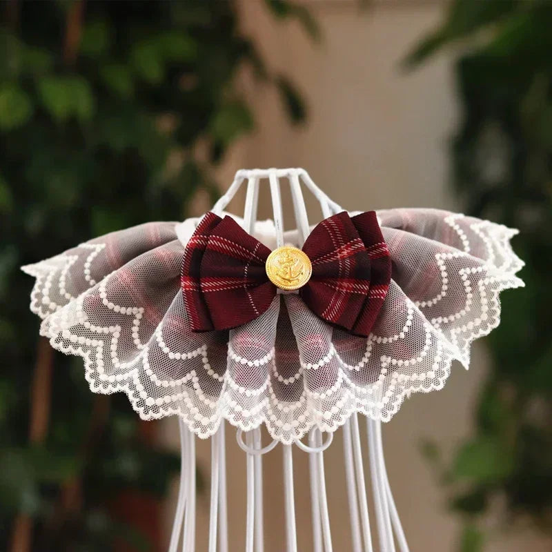 Plaid Lace Cat Ribbon Collar Gauze Kitten Bowtie Cotton Necklace Bibs for Dogs Cat Accessories Pet Products קולר לכלבים קטנים