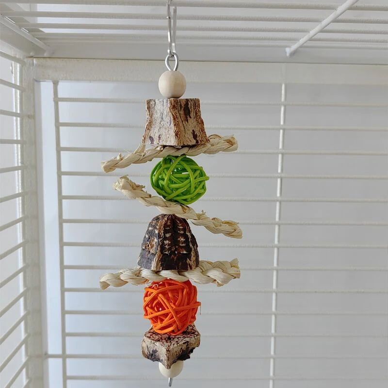 Bird Parrot Toys Birdcage Hanging Molar Toys Natural Wooden Blocks Parrot Chewing Toys Parrot Cage Colorful Hanging Decoration