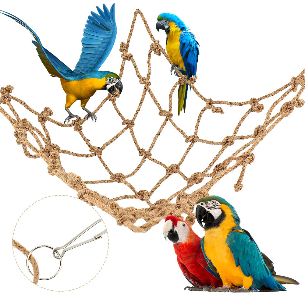 Bird Toys Bird Climbing Net Hemp Rope Parrot Hanging Rope Net Swing Play Rope Ladder Chew Toy Play Gym Toys