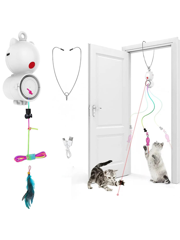 Automatic Feather Cat Toys Interactive Laser Cat Toys for Indoor Cats Random Trajectory Motion Activated Hanging Door Kitten Toy
