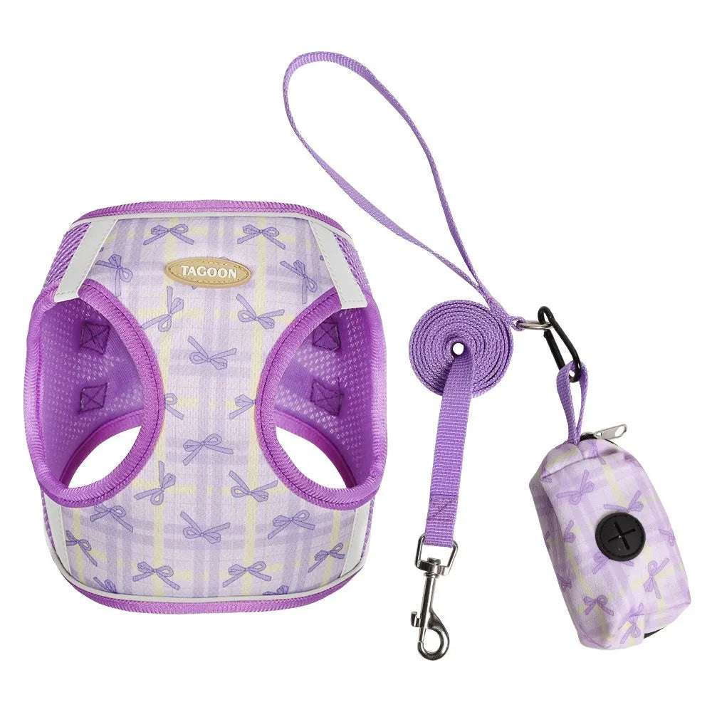 Cat Accessories Breathable Dog Harness Leash Adjustable Anti slip Cat Harnesses Vest Soft Bow Pet Chest Harness for Small Dogs