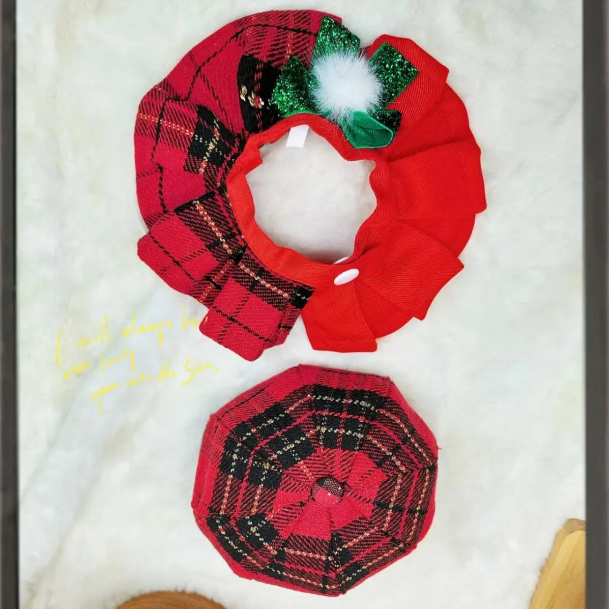 Pet Christmas Cat Dog Octagonal Hat Cute Plaid Shawl Dog Collar Bib Set Pet Decoration Dog Accessories for Small Dogs Puppy