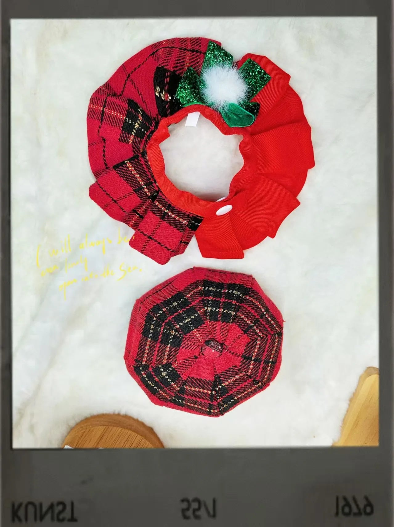 Pet Christmas Cat Dog Octagonal Hat Cute Plaid Shawl Dog Collar Bib Set Pet Decoration Dog Accessories for Small Dogs Puppy