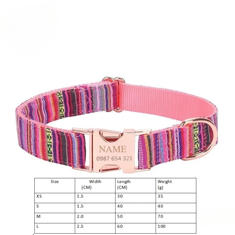 Customized Name Number Dog Collar Bohemian Stripe Plaid Pet Traction Rope Ethnic Pet Collars with Buckle Dog Accessories