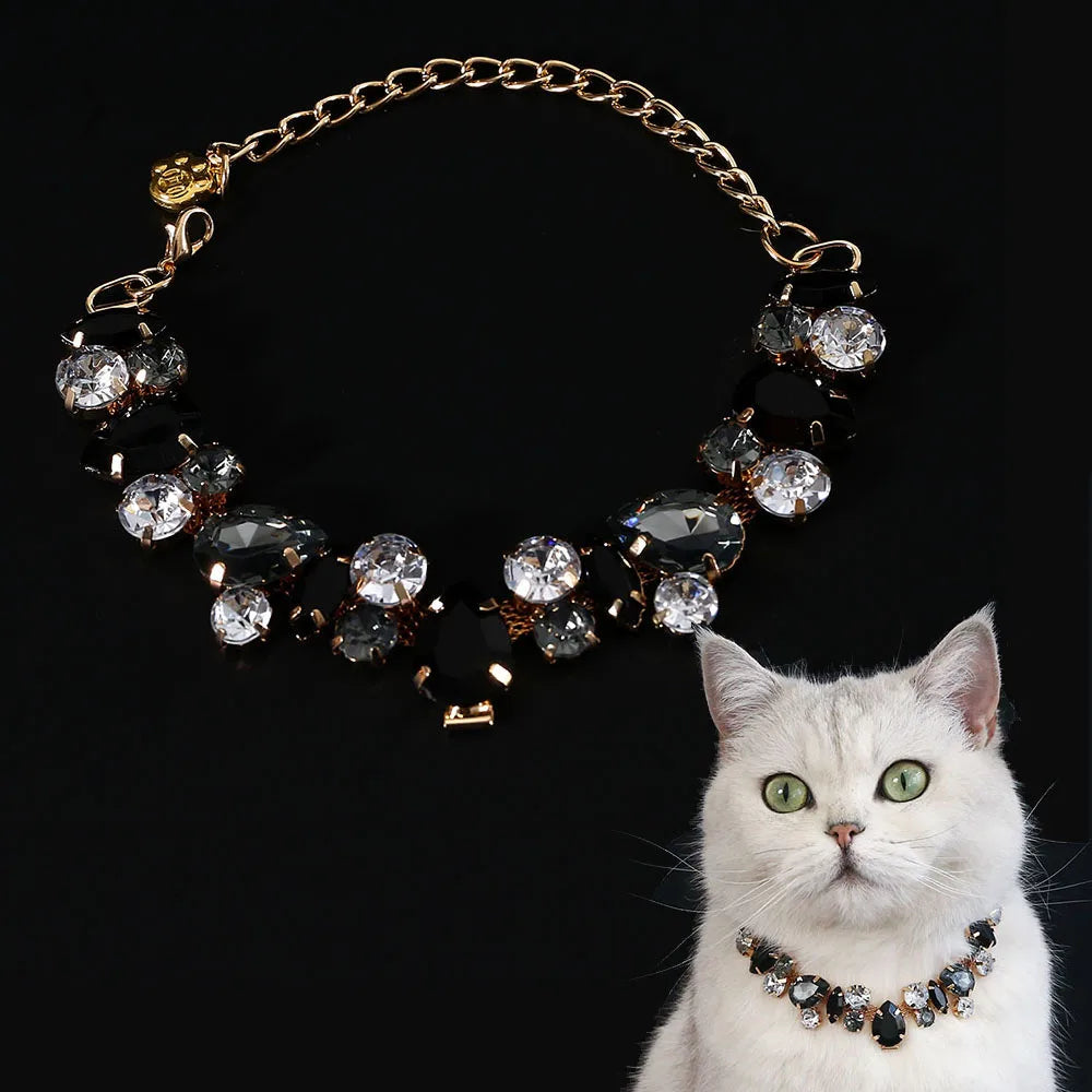 Pet Cat Accessories Luxury Cat Crystal Chain Necklace Adjustable Wedding Diamond Collar for Small Dogs Kitten Cat Puppy Necklace