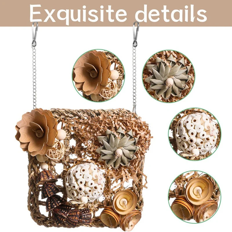 Bird Toys, Parakeet Toys Bird Foraging Toys Grass Mat Climbing Wall For Parakeet,Parrot,Cockatiel,Conure,Lovebird