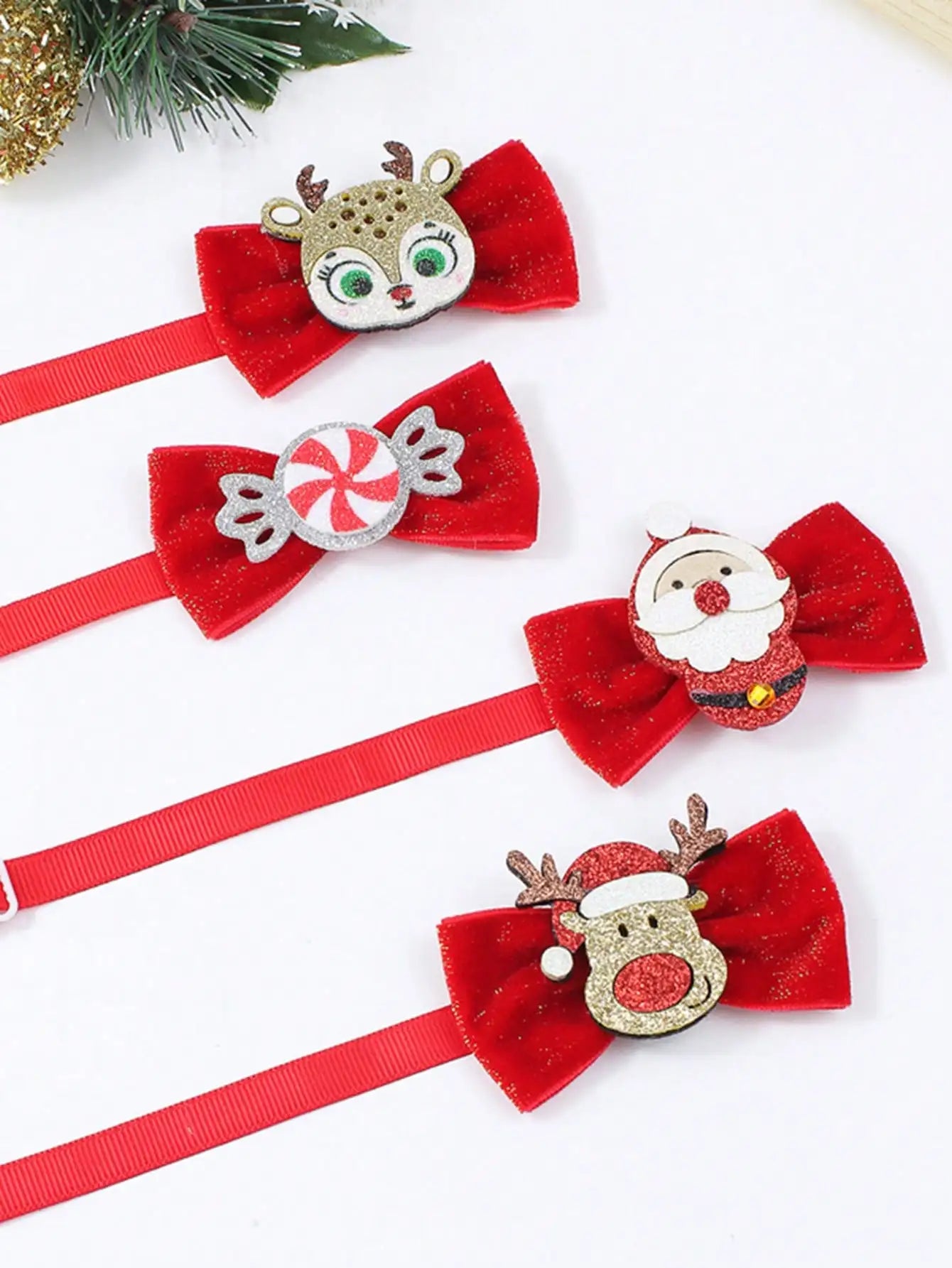 1pc Christmas Pet Bow Tie, Red With Christmas Elements, Mini Cute Tie Suitable For Pet Christmas, Creative Dog Accessories ﻿