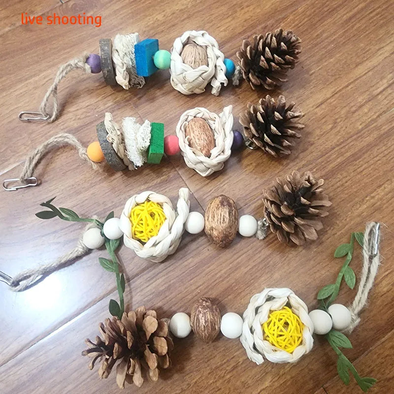 Bird Chewing Toy Funny Cotton Rope Pinecone Parrot Toys Bite Resistant Bird Tearing Toy Cockatiels Training Cage Toys For Pets