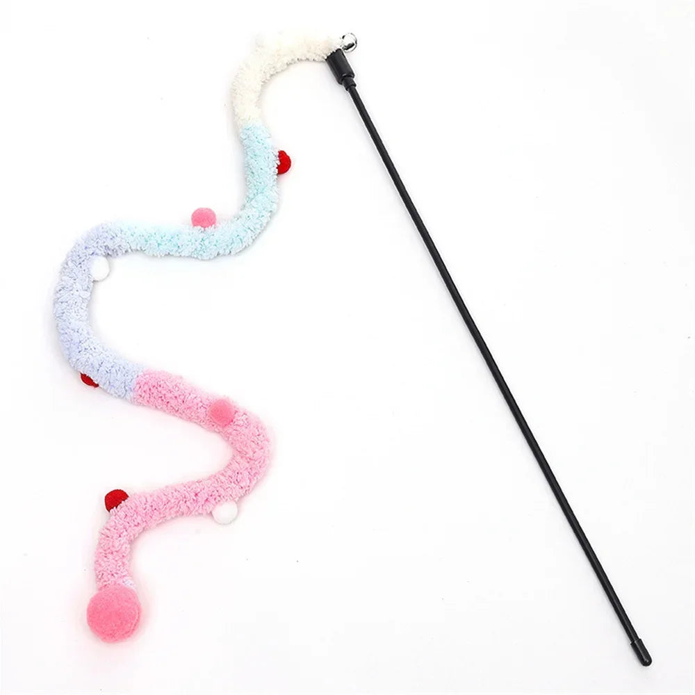 New Cat Toys Rainbow Stripes Funny Cat Stick with Bell Interactive Play Pet Supplies Interactive Cat Toy Caterpillar String