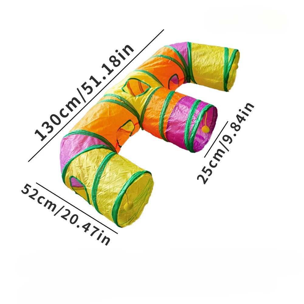 Pet Tunnel Multi Cat Interactive Rainbow Channel Large Multi Exit Foldable Cat Toy Drilling Cat Channel Durable Scratch and Bite