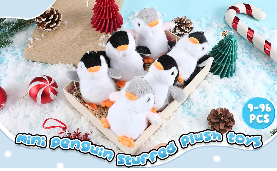 9-96Pcs Mini Stuffed Animal Penguin Plush Hanging Penguin Toys Small Penguin Keychain Valentine Stocking Stuffs Birthday Gifts