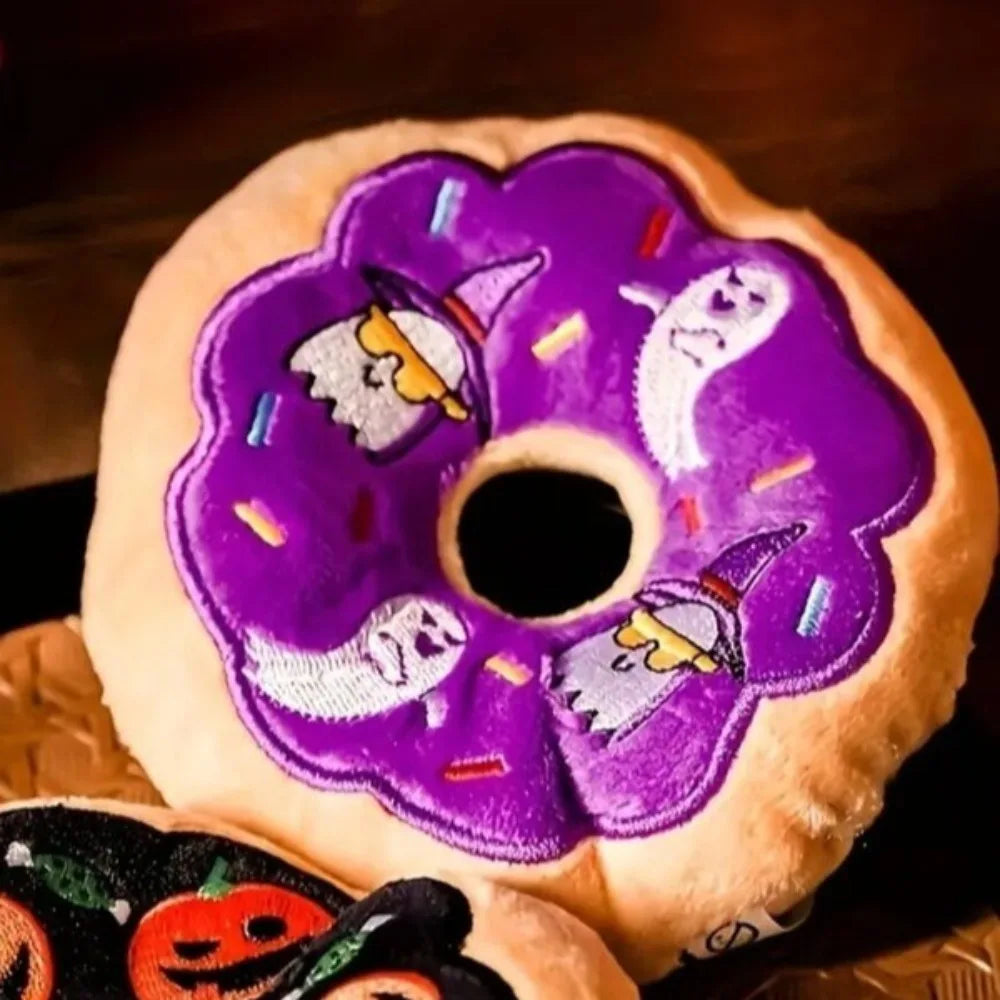 Halloween Dog Toys Pumpkin Ghost Funny Plush Donut Squeaky Pet Toy for Boredom Unstuffed Chew Toy Soft Plush Puppy Toy