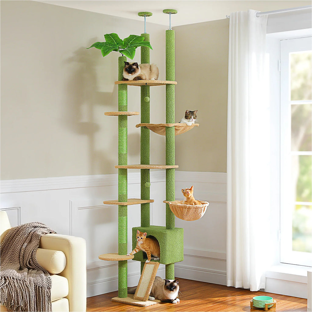 Cactus Cat Tree Floor to Ceiling Cat Tower with Sisal Scratching Post,Comfortable Hammock for Multi-Cat Homes,Cat Accessories
