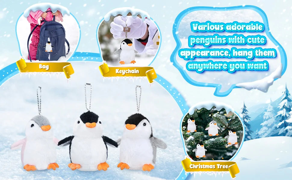 9-96Pcs Mini Stuffed Animal Penguin Plush Hanging Penguin Toys Small Penguin Keychain Valentine Stocking Stuffs Birthday Gifts