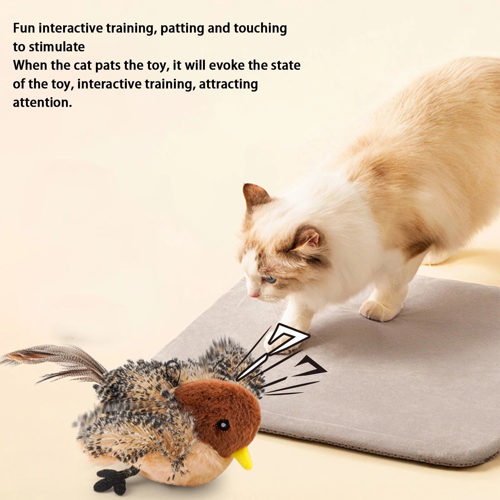 Remote Control Simulated Chirping Bird Toy Plush Chirping Cat Toy Interactive Bird Cat Feather Toy Melodys Chaser For Kitten
