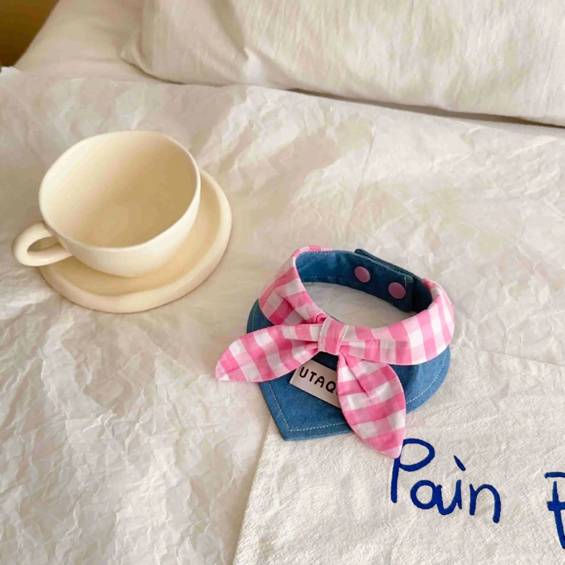 Pet Plaid Drool Bib Cat Bib Blue Denim Scarf Small Dog Teddy Triangle Scarf Pet Dog Accessories Puppy for Small Dogs