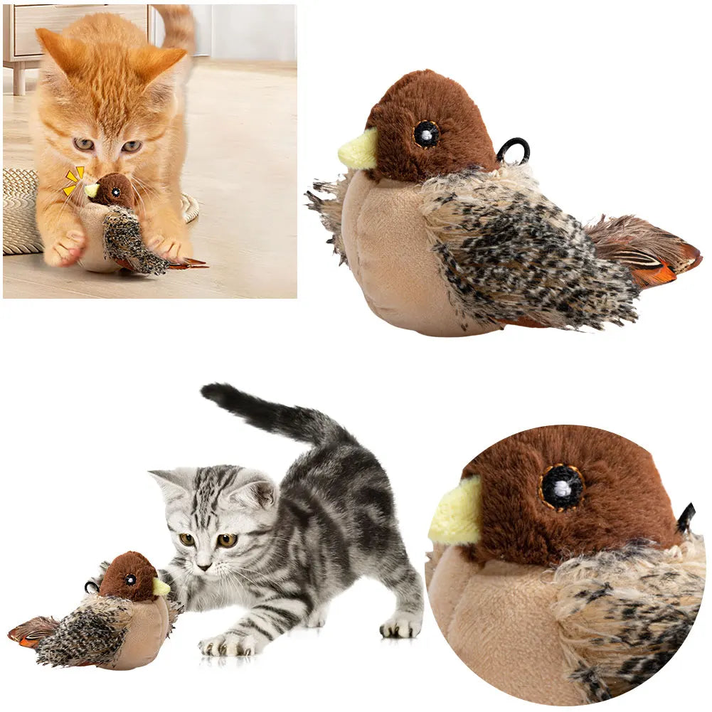 Flapping Bird Cat Toy Electric Squeaky Simulation Bird Plush Cat Pets Teasing Toys Kitten Chirping Bird Toys Interactive Cat Toy