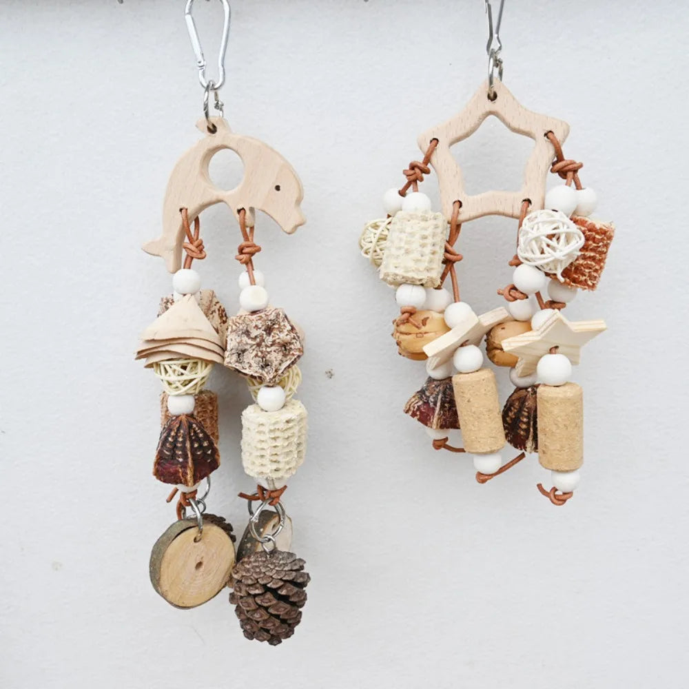 Bird Toys Chewing Toy Parrot Cage Bite Toy Corn Husks Color Wood Beads Entertainment Toys for Small and Medium Parrots Birds