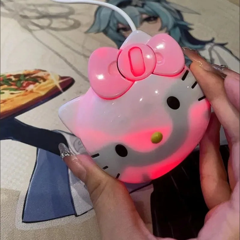 Kawaii Anime Hello Kitty Wired Mouse Creative New Cartoon KT Cat Accessories Cute Game Mouse Giving Girls Holiday Gifts