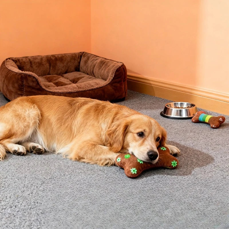 Dog Plush Toy Pet Squeaky Toy Dog Bite-Resistant Clean Teeth Chew Interactive Bone Shape Dog Cat Toys Pet Product Grinding Teeth